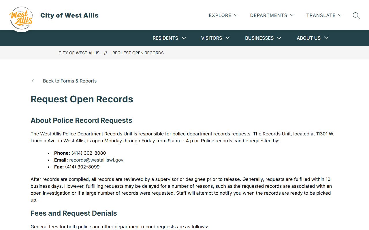 West Allis Booking Reports and Open Records Request