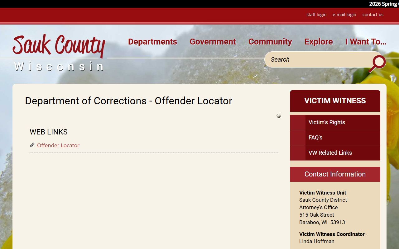 Sauk County Booking Reports and DOC offender locator
