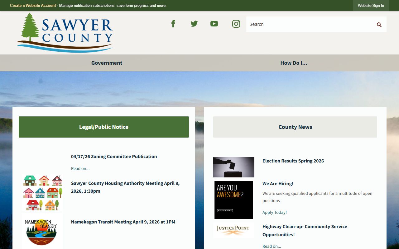 Sawyer County Booking Reports and Sawyer County Government