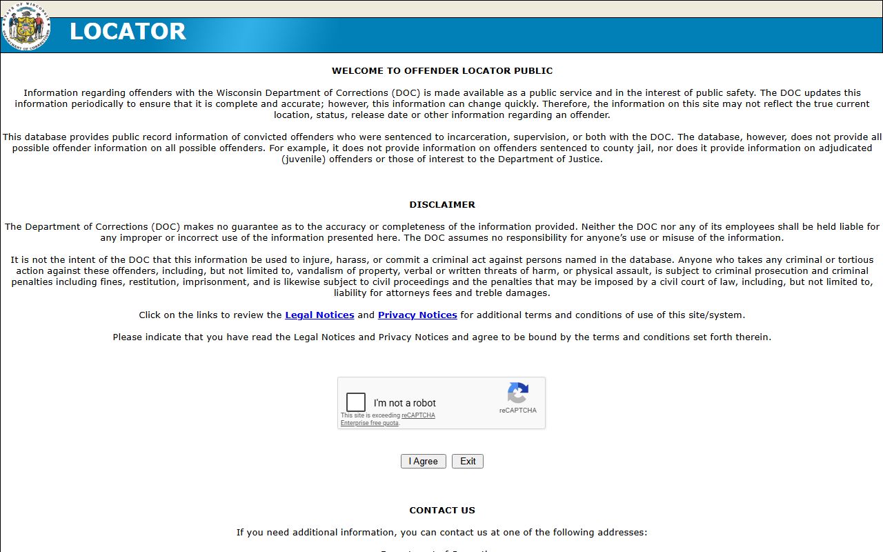 Wisconsin Booking Reports and Wisconsin DOC Offender Locator