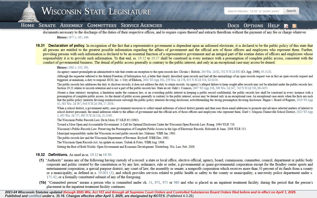 Wisconsin Booking Reports and Wisconsin public records law